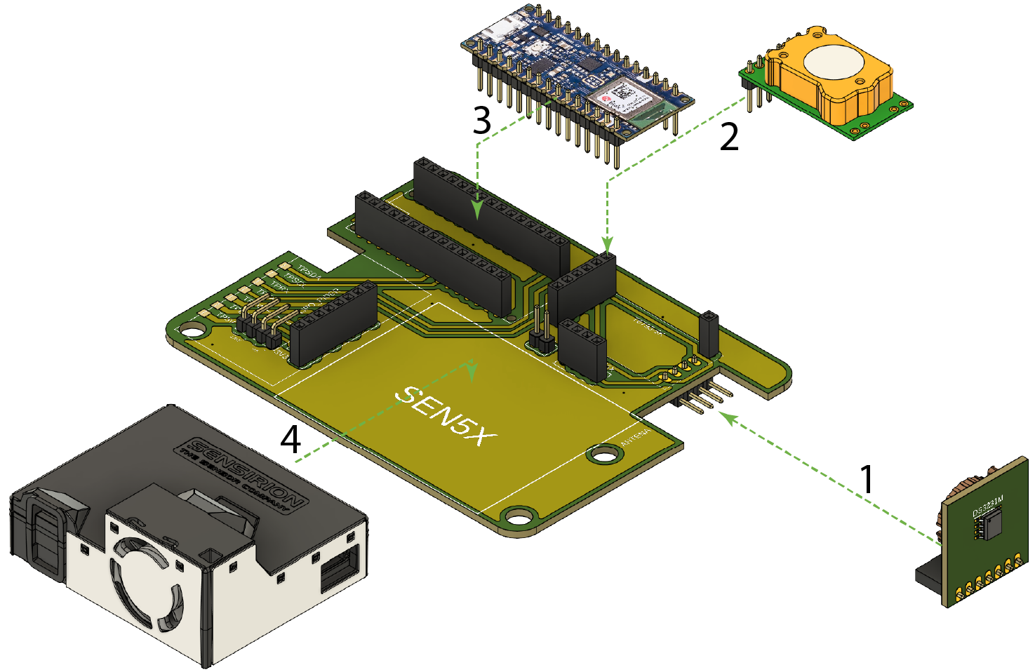 Assembly Diagram 1 - Components connected to the PCB
