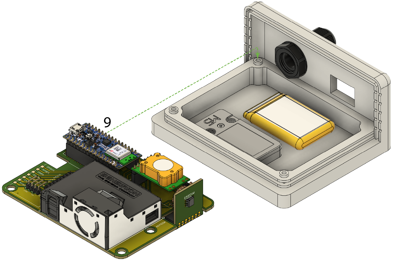 Assembly Diagram 3 - Placing the PCB in the enclosure