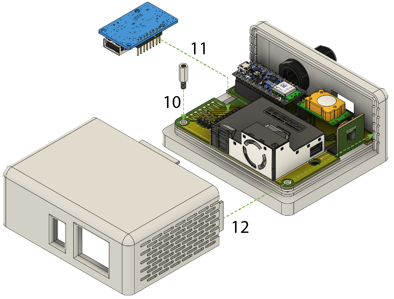 Assembly Diagram 4 - Fixing the PCB to the enclosure